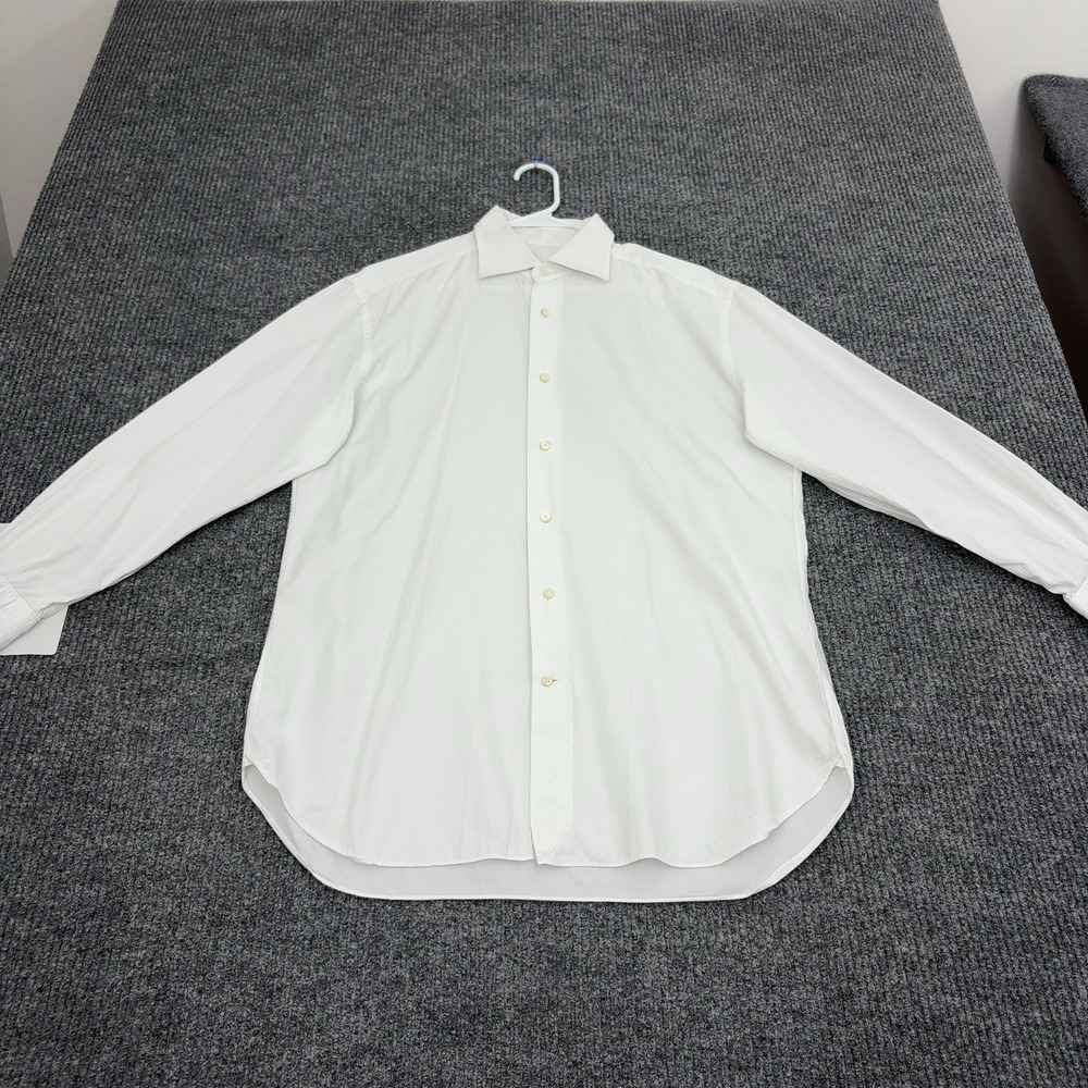 Ermenegildo Zegna Shirt Mens 22x31 White Cotton Herringbone Dress Luxury Classic
